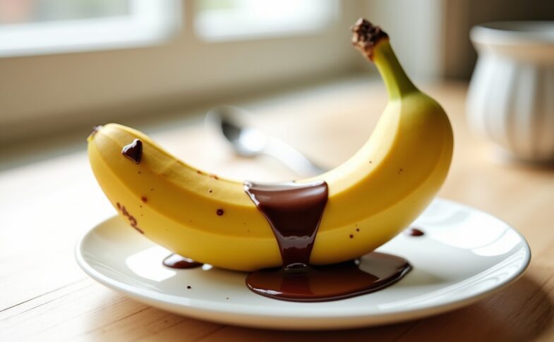 Délice express : Banane nappée de chocolat fondu prête en 15 minutes