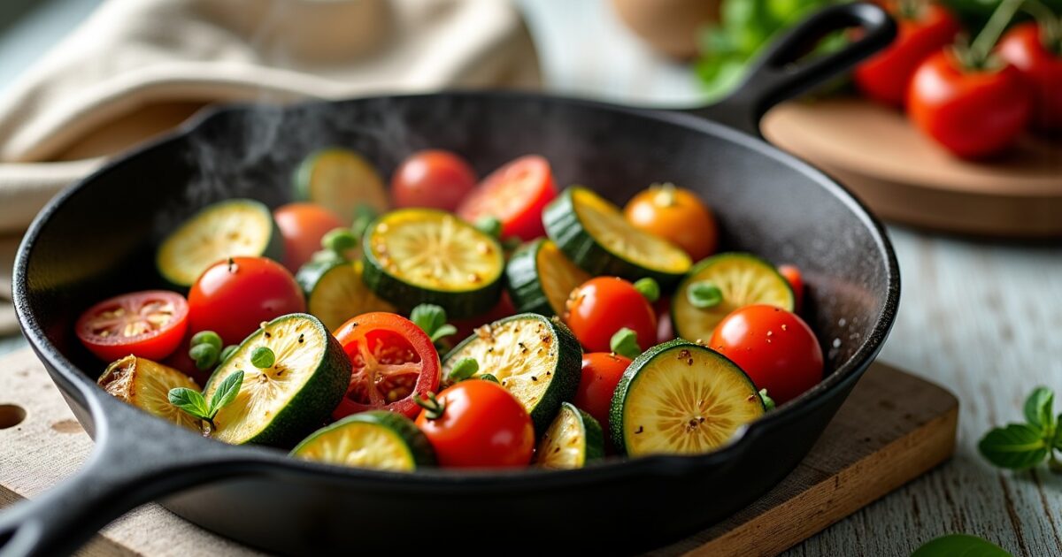 Délice express : poêlée fondante de courgettes et tomates à l’ail prête en 25 minutes