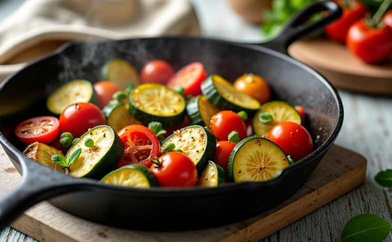 Délice express : poêlée fondante de courgettes et tomates à l’ail prête en 25 minutes